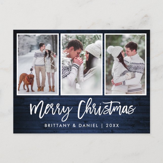 Carte Postale Bracelet Script Rustique Bleu Bois Noël 3 Photo (Devant)