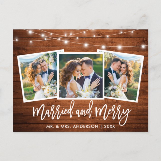 Carte Postale Bracelet Script Wood Lights 3 Photo Marié Joyeux (Devant)