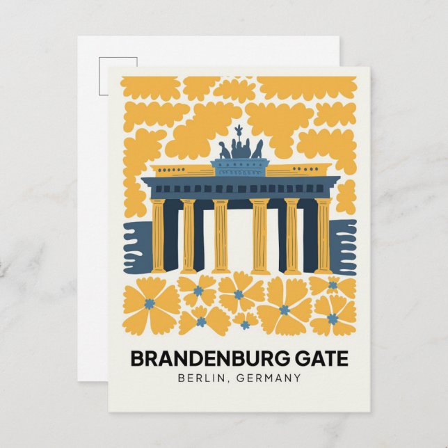 Carte Postale Bradenburg Gate Berlin Voyage abstrait art floral (Devant / Derrière)
