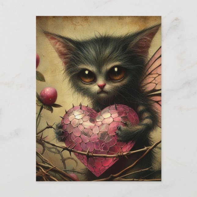 Carte Postale Brambles Coeur rose Fée Chat (Devant)