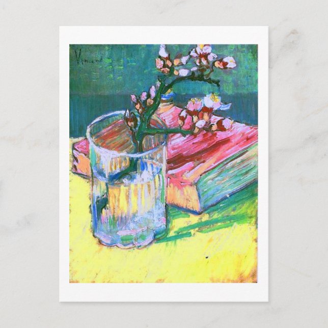 Carte Postale Branche d'amande fleurie Livre de verre Van Gogh F (Devant)