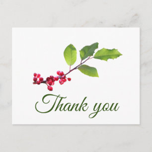 Carte Postale Branche de baies Holly avec mousse Merci