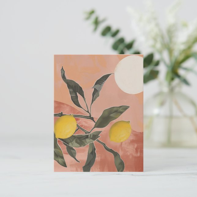 Carte Postale Branche de citron de saumon avec Abstrait minimali (Debout devant)