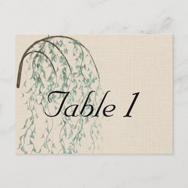 Carte Postale Branche de Willow sur Linen Mariage Numéro de tabl (Devant)