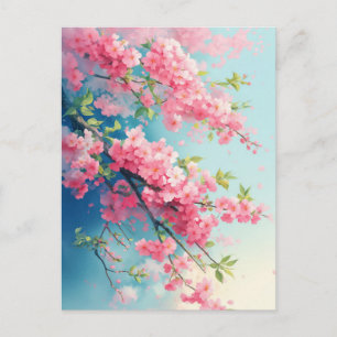 Carte Postale Branches de fleurs de cerisier roses dans un ciel