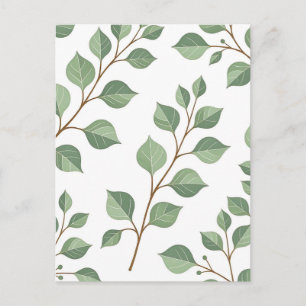 Carte Postale Branches Feuillues Vert Sage Aquarelle Botanique