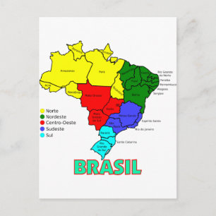Carte Postale Brasil. Régions en couleur