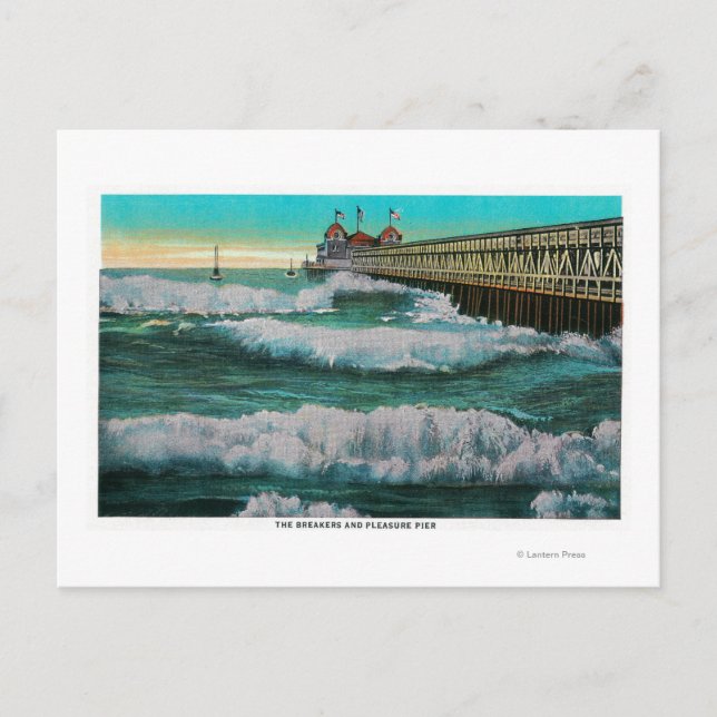 Carte Postale Breakers and Pleasure PierLong Beach, CA (Devant)