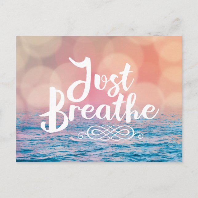 Carte Postale Breathe Quote Sunset Bokeh Ocean (Devant)