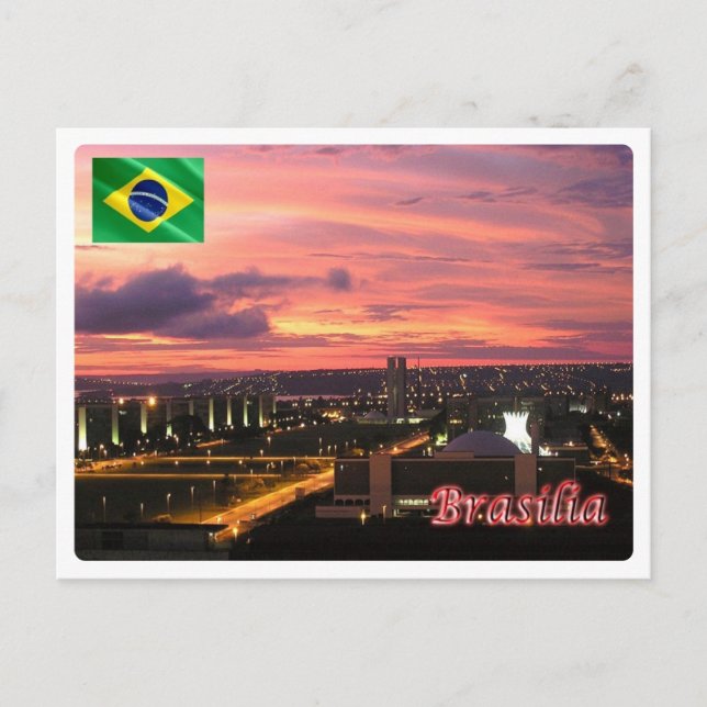 Carte Postale Brésil - Brasilia par nuit - (Devant)
