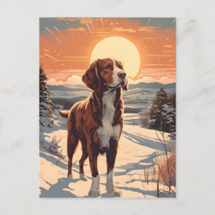 Carte Postale Bretagne chien hivernal forêt de montagne au couch
