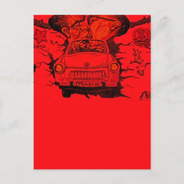 Carte Postale Brezhnev & Honecker, Trabant Car, Berlin - Rouge (Devant)