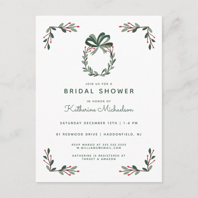 Carte Postale BRIDAL | Christmas Holiday Holly (Devant)