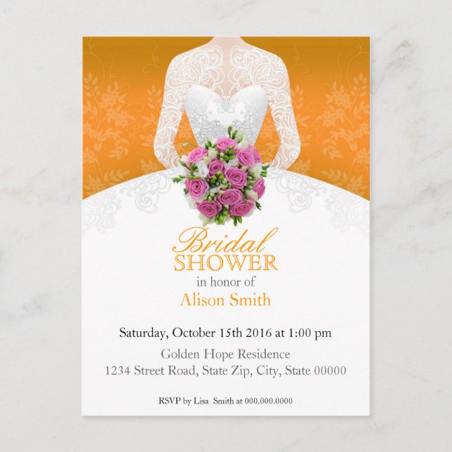 Carte Postale Bridal Shower orange invitation (Devant)