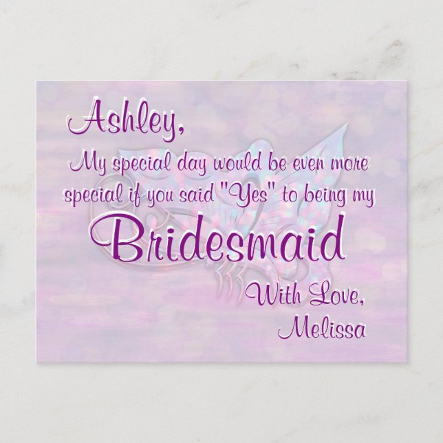 Carte Postale Bridesmaid | Lumières de papillon Bokeh (Devant)