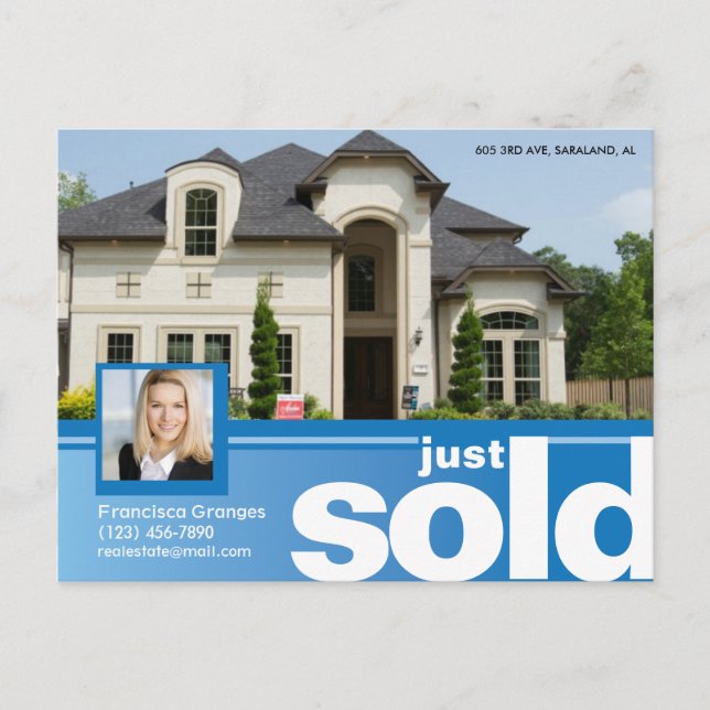 Carte Postale Bright blue Juste vendu annonce immobilière modèle (Devant)