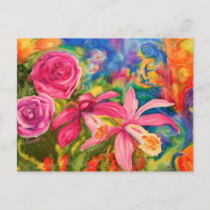 Carte Postale Bright Colorée Fleur de Soie Note de Jardin
