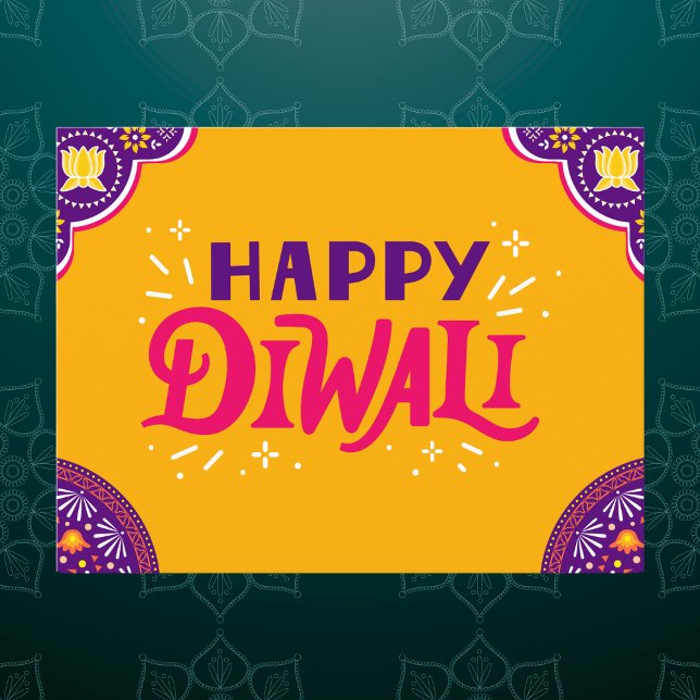 Carte Postale Bright Orange and Purple Festive Happy Diwali (Créateur téléchargé)