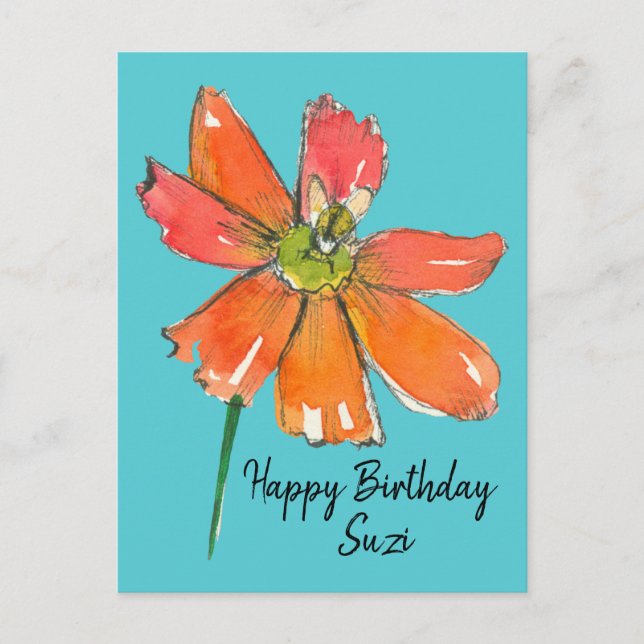 Carte Postale Bright Orange Daisy Flower Joyeux anniversaire (Devant)