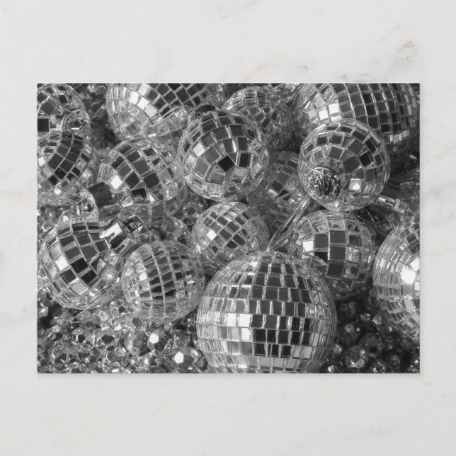 Carte Postale Brillant Boule Disco Ornements noir et blanc Photo (Devant)