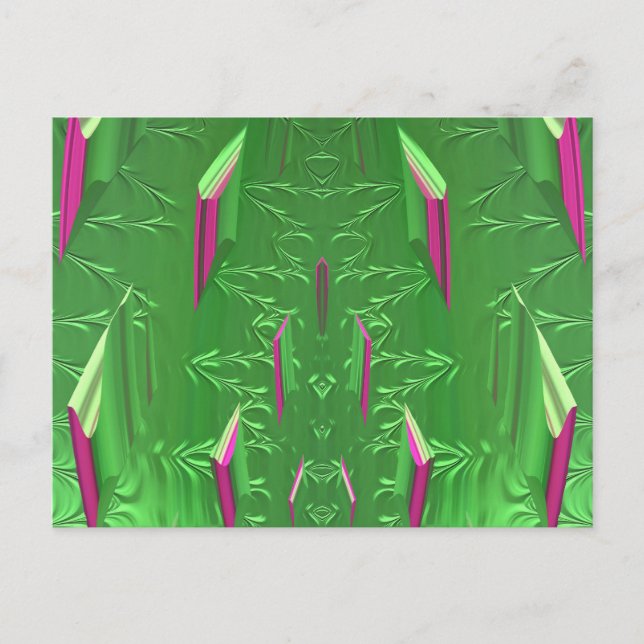 Carte postale brillante 3D rose vert déjanté (Devant)