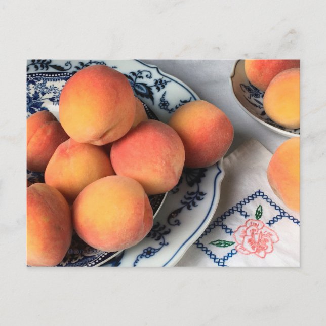 Carte postale brillante : Pêches et Antique Chine (Devant)
