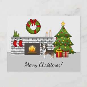 Carte Postale Brindle Boston Terrier Dans Une Salle De Noël Fest