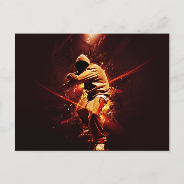Carte Postale briseur de hip-hop en feu (Devant)