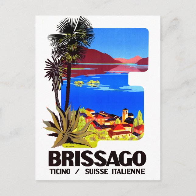 Carte Postale Brissago, Tessin, Suisse. Village et lac (Devant)