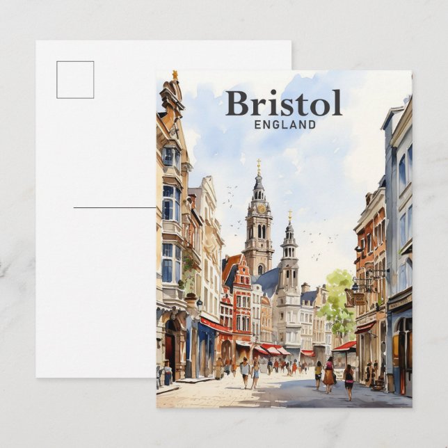 Carte Postale Bristol Angleterre Aquarelle Peinture Voyage (Devant / Derrière)