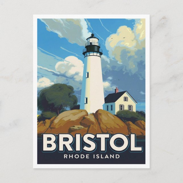 Carte Postale Bristol Rhode Island Lighthouse Art (Devant)