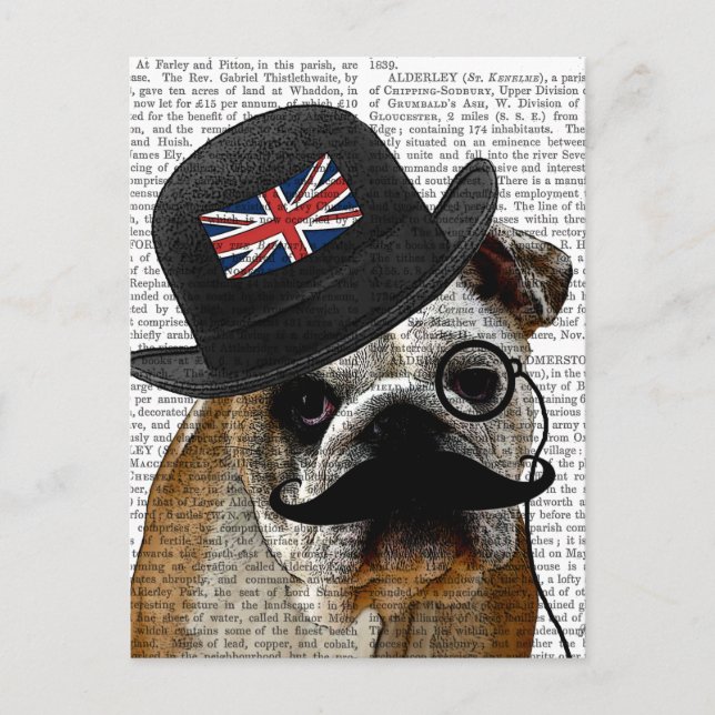 Carte Postale British Bulldog et Bowler Casquette (Devant)