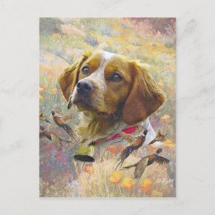 Carte Postale Brittany Spaniel Art, Chasse de faisan