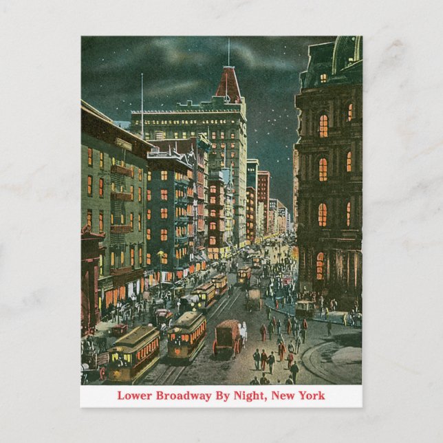 Carte Postale Broadway inférieur par nuit (Devant)