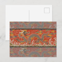 Brocade satinée rouge avec dragon chinois nuageux
