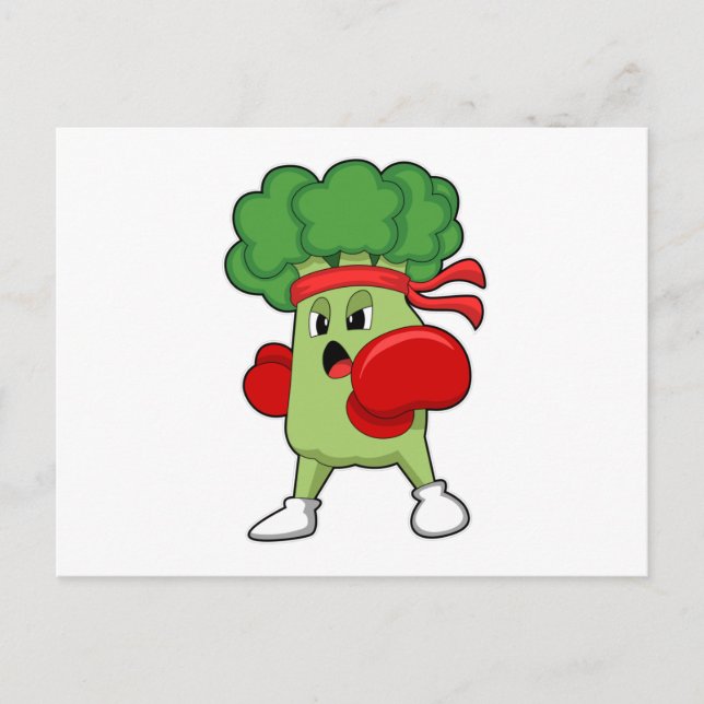 Carte Postale Brocoli à la boxe avec des gants de boxe (Devant)
