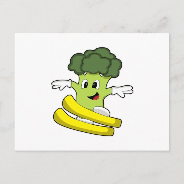 Carte Postale Brocoli en skieur avec ski (Devant)