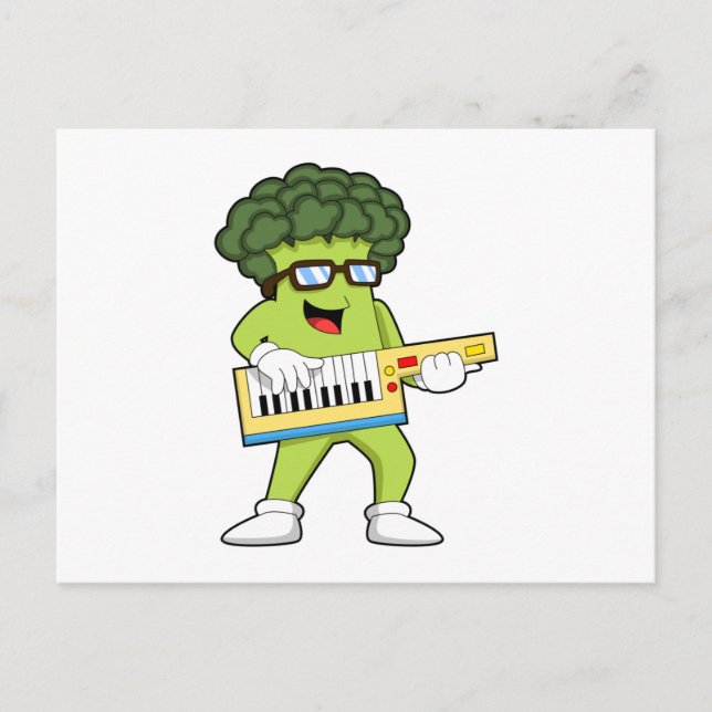 Carte Postale Brocolis végétal à la musique avec guitare (Devant)