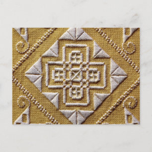 Carte Postale Broderie à découpe blanche IMPRIMÉE 1 sur lin pers