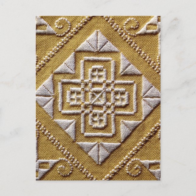 Carte Postale Broderie blanche IMPRIMÉE 1 sur lin personnalisé (Devant)