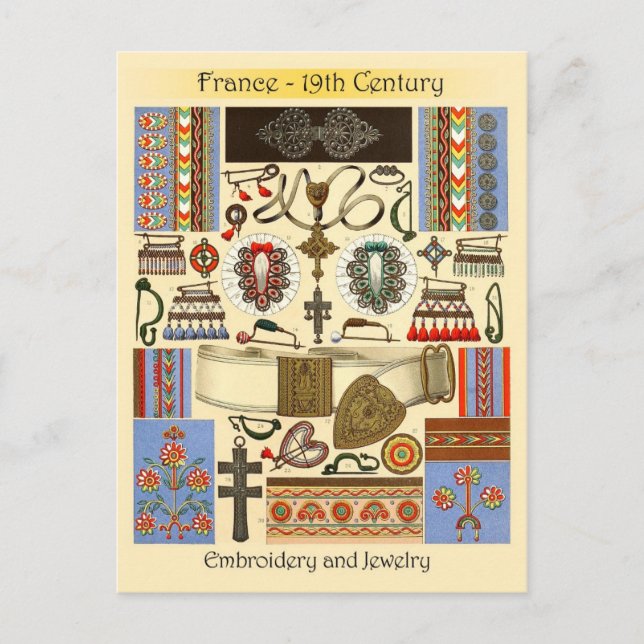 Carte Postale Broderie et bijoux - France, 19e siècle (Devant)