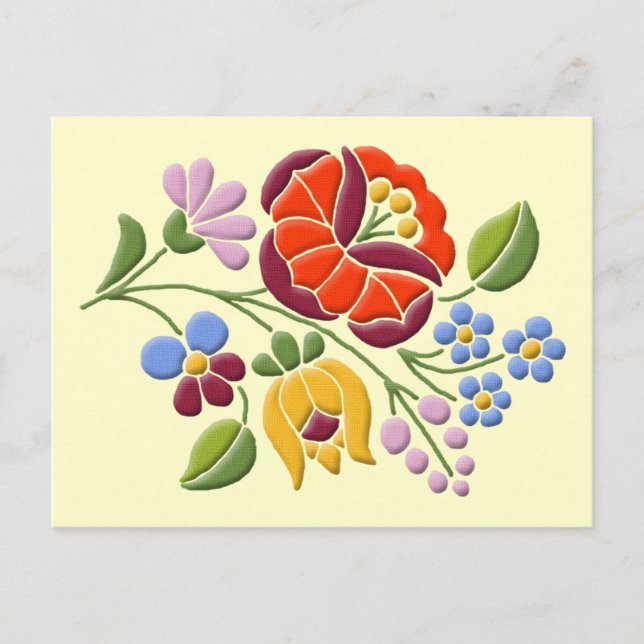 Carte Postale Broderie Kalocsa - Art populaire hongrois (Devant)