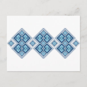Carte Postale Broderie ukrainienne bleue vyshyvanka