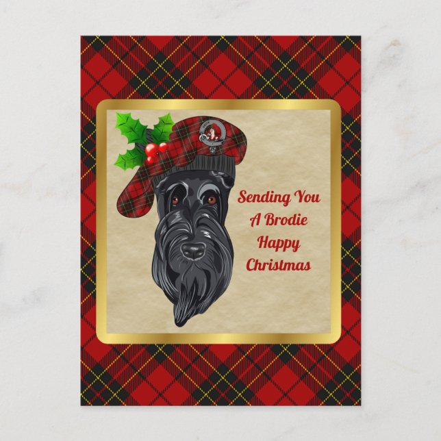 Carte Postale Brodie  Clan Badge & Tartan Noël (Devant)