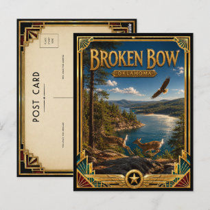 Carte Postale Broken Bow Oklahoma Art Déco vintage de l'âge d'or