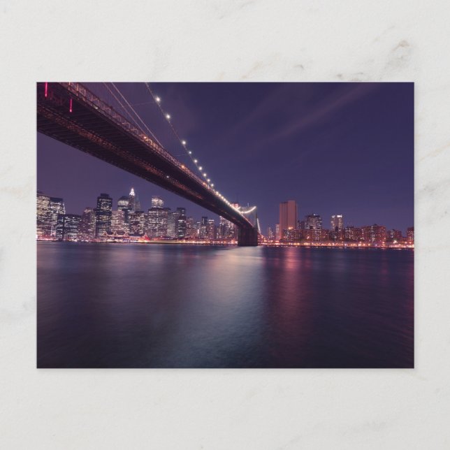 Carte Postale Brooklyn Bridge à la nuit - NYC Skyline (Devant)