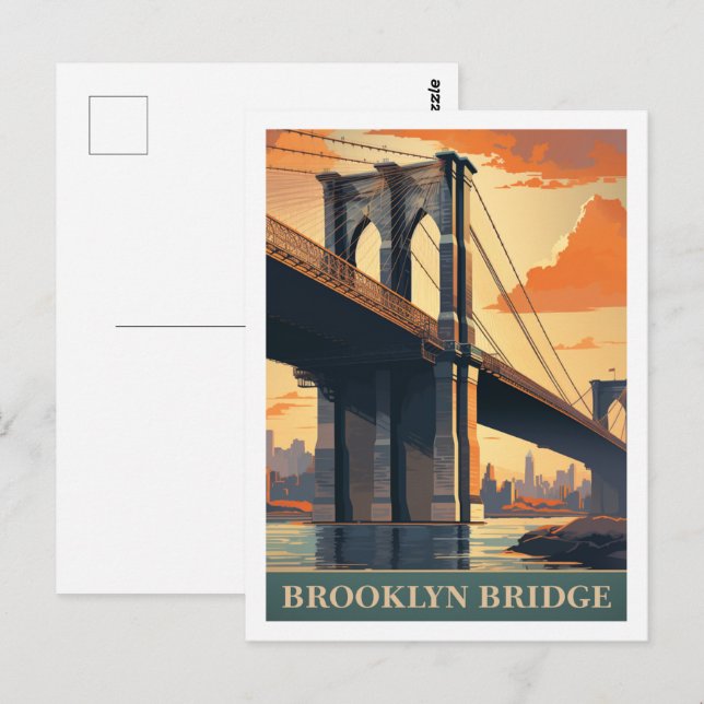 Carte Postale Brooklyn Bridge New York USA Fameux Travel Place (Devant / Derrière)