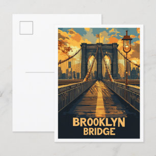 Carte Postale Brooklyn Bridge NY USA Illustration Vintage Voyage