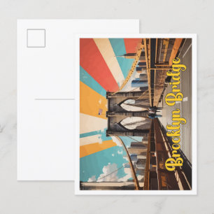 Carte Postale Brooklyn Bridge Pop Art Illustration de voyage