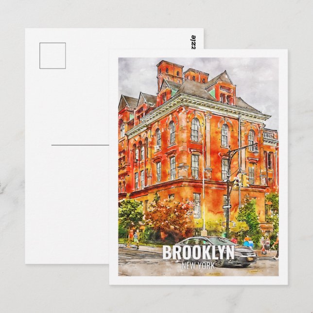 Carte Postale Brooklyn New York Travel Place aquarelle (Devant / Derrière)